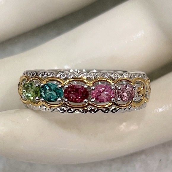 Michael Valitutti Jewelry - LIMITED EDITION NUMBERED Sterling Silver Multi Tourmaline Gemstone Band Ring